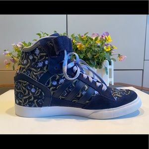 Adidas floral lace-up/Velcro wedge high tops. Wm 8